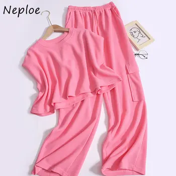 Neploe/ Модерен Обикновен комплект 2023, Дамски Лятна Ежедневни Облекла, Свободни Къси Ризи без ръкави, Широки панталони с джобове дантела, от две части