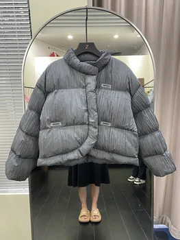 Зимни Дамски Нагънат якета, Дебели топли якета Оверсайз, Ежедневното сладко Дамско Палто с дълъг ръкав, Връхни дрехи 2023