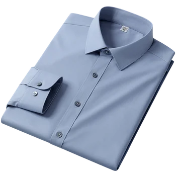 Мъжки лека еластична, гладка риза с дълъг ръкав Без джобове, удобни ежедневни ризи класически намаляване на бръчки