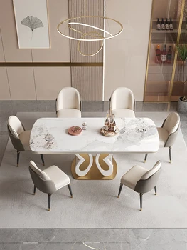 Маса правоъгълна светъл луксозни домакински италиански минималистичен правоъгълна маса за хранене в кремовом стил от висок клас