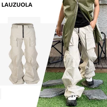Висококачествени луксозни панталони-карго в стил хип-хоп за мъже Singer с цип Singer 3D сгъваеми разкроена Панталони