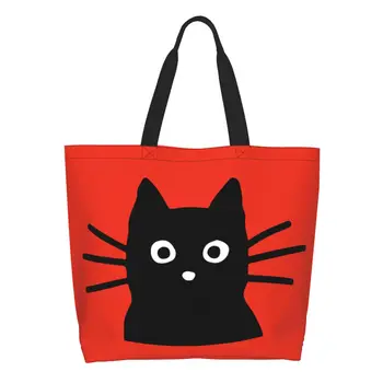 Скъпа Черна котка, пазарска чанта, дамска чанта за пазаруване, Кавайная холщовая чанта за пазаруване, чанти голям капацитет