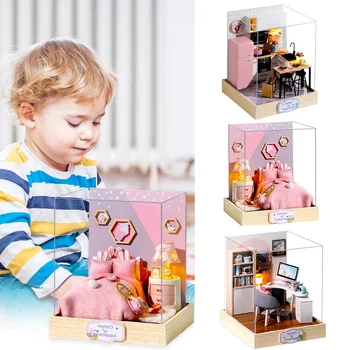 Куклена къща със собствените си ръце, изящни комплекти, модели за изграждане на къща, играчка-пъзел с пылезащитным калъф