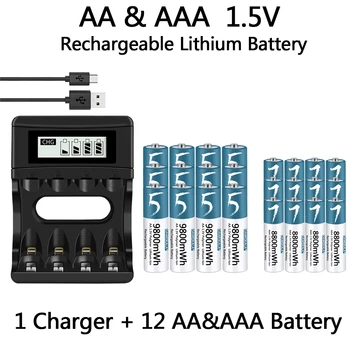 100% Оригинална батерия тип АА ААА 1,5 В, акумулаторна полимерна литиево-йонна батерия 1,5 В, батерия тип АА/AAA с USB-зарядно устройство