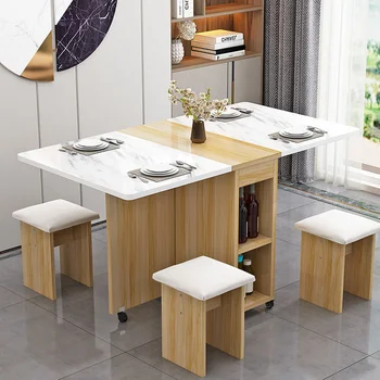 Модерен сгъваема маса за хранене за малко домакинство, Многофункционални маси, Малки Прости правоъгълни мебели