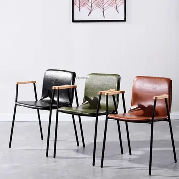 Модерен кожен стол за хранене, за домашна употреба, Ретро-Индустриален стол за ресторант с облегалка, Проста Кухненски мебели, Трапезни столове