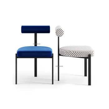 Скандинавските трапезни столове за кухненски мебели, творчески стол с кръгла облегалка, Дизайнерски стол от ковано желязо, дом на текстилен стол за хранене