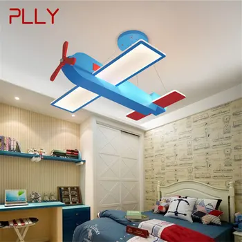 Детски Окачен лампа PLLY с участието на самолета, Творчески син cartoony лампа за детска стая, лампа за детска градина, регулируеми, с дистанционно управление