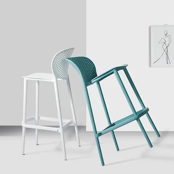 Скандинавски дизайн лесен луксозен бар стол ins, домашен пластмасов минималистичен бар стол, висока табуретка