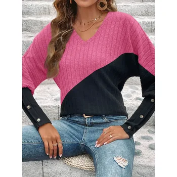 Пуловер за жени 2023, есен и зима, Новата Модерна ежедневна блуза с дълъг ръкав и копчета