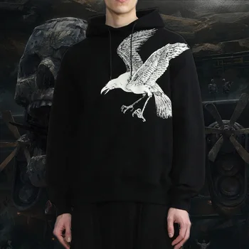 Hoody с качулка с логото на NIGO Animal Crow, Мъжки Модни Черна hoody с качулка #nigo6482