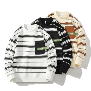 Мъжки пуловер райе с кръгло деколте на пролетта и есента контрастни цветове 2023, нов модерен брендовый случайни пуловер от висок клас