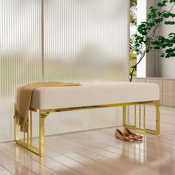 Скандинавските столове от неръждаема стомана за мебели за дома, пейка за сядане, Творчески лесен Луксозен дизайн, столове за легло в спалнята