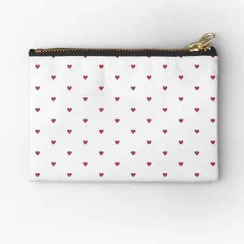 Червено модел във формата на сърце от бяла подплата, чанта с цип, в Чантата си за ключовете, Малка Чиста Мъжки Дамски Опаковка за съхранение на пари, Джоб за чорапогащи