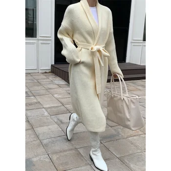 Вязаный жилетка в женския лениво стил, свободно намаляване, ретро, палто със средна дължина, дантела, есенно-зимния дебел халат, стил