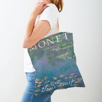 Чанта за пазаруване Monet Picasso Parrot Butterfly Mountain с двойно принтом, Еко-Ежедневни чанти за пазаруване в скандинавски Стил, Дамски холщовая чанта-тоут, Дамски чанти