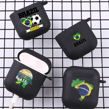 Бразилия Бразилски флаг на Футболна Топка С Кука за Apple Airpods 2 1 Калъфи За слушалки, Силиконов калъф За Airpod Pro 3 Pro2 Черен Калъф