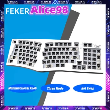 Комплекти механични клавиатури FEKER Alice98 Многофункционална дръжка трехрежимная безжична клавиатура с гореща замяна RGB Аксесоари за персонални КОМПЮТРИ за геймъри Mac