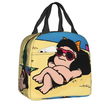 Mafalda На плажа, обяд-бокс, Женски забавен комикс, термосумка за хранене, изолирано чанта за обяд, Детски училищни чанти за пикник