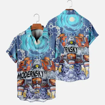 Летни Хавайски ризи с Небесно Тяло, Реколта мъжки блузи с 3D принтом, мъжки Плажна риза с къс ръкав, Модни Дрехи Ropa Hombre